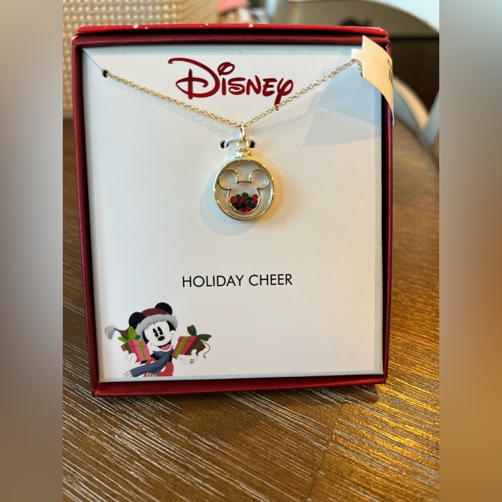 Disney Gold Mickey Holiday Cheer Christmas Necklace